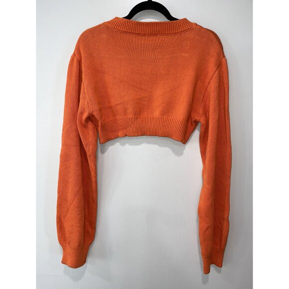 Sky To Moon Women's Cropped Knit Sweater,‎ Size Large, Orange - Picture 2 of 8
